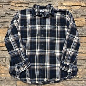 Carhartt Flannel Button Down Shirt Mens XL Original Fit 101749 Black Blue Plaid
